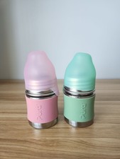 Pura Kiki 5oz Stainless Steel Infant Bottle Natural Vent Nipple Pink Green