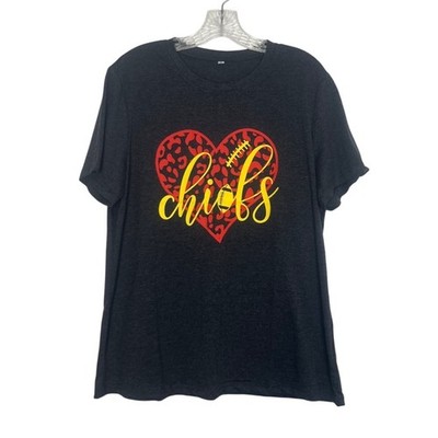 Kansas City Chiefs Graphic Tshirt Leopard Heart XL Gray New WOT
