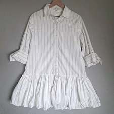 Madewell Bubble Hem Mini Shirtdress in Pinstripe Poplin Size Medium White