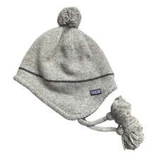 Patagonia Kids M 6-10 Years Wool Beanie Hat Gray Tree Pom Pom Tassels
