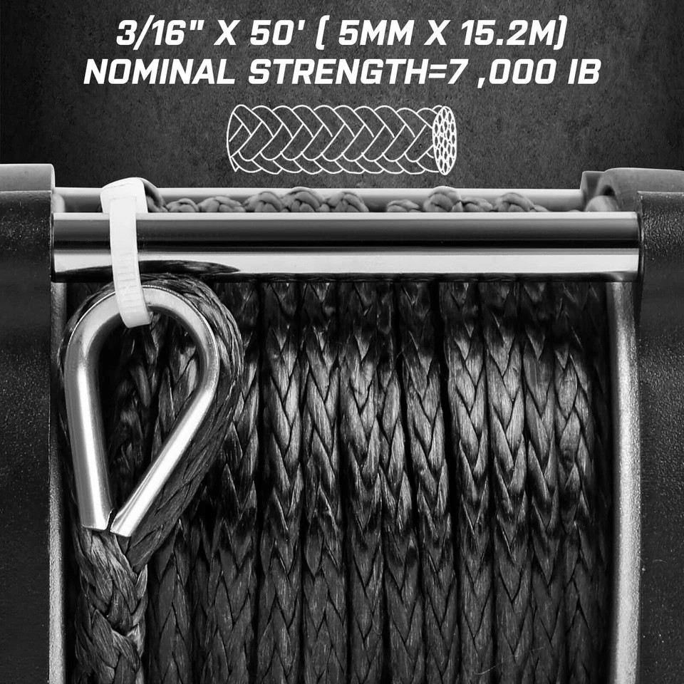 Electric Winch 3500LB Synthetic Rope ATV Winch UTV Boat 4WD Wireless Remote