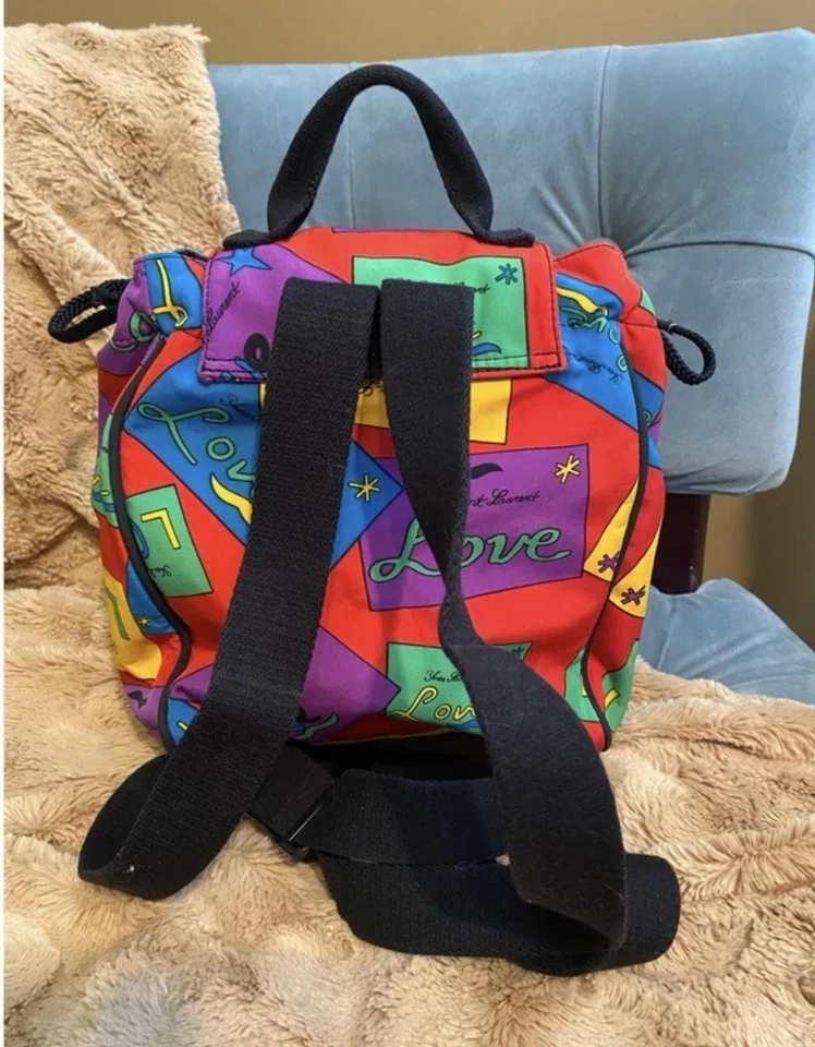 Auténtica mochila vintage con cordón Yves Saint Laurent YSL Love Nyon Foto 3 de 4