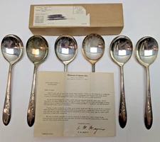 x6 Vintage NOS Carlton Cherie Silver Plate Round Soup Spoons From Lipton Soup