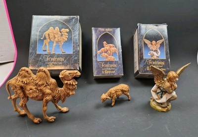 Vintage Fontanini Nativity Set 3 Figures with Original Boxes Camel Sheep Angel