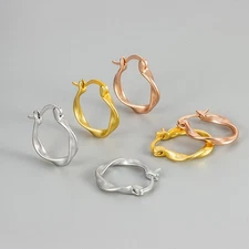 Women Silver Gold Twist Geometric Click-Top Huggie Hoop Earrings 16mm Gift B13