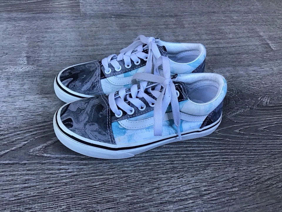 Vans Old Skool V Gray / Blue Kids Shoes Youth Size 1 Skate Sneakers - Image 4 of 4