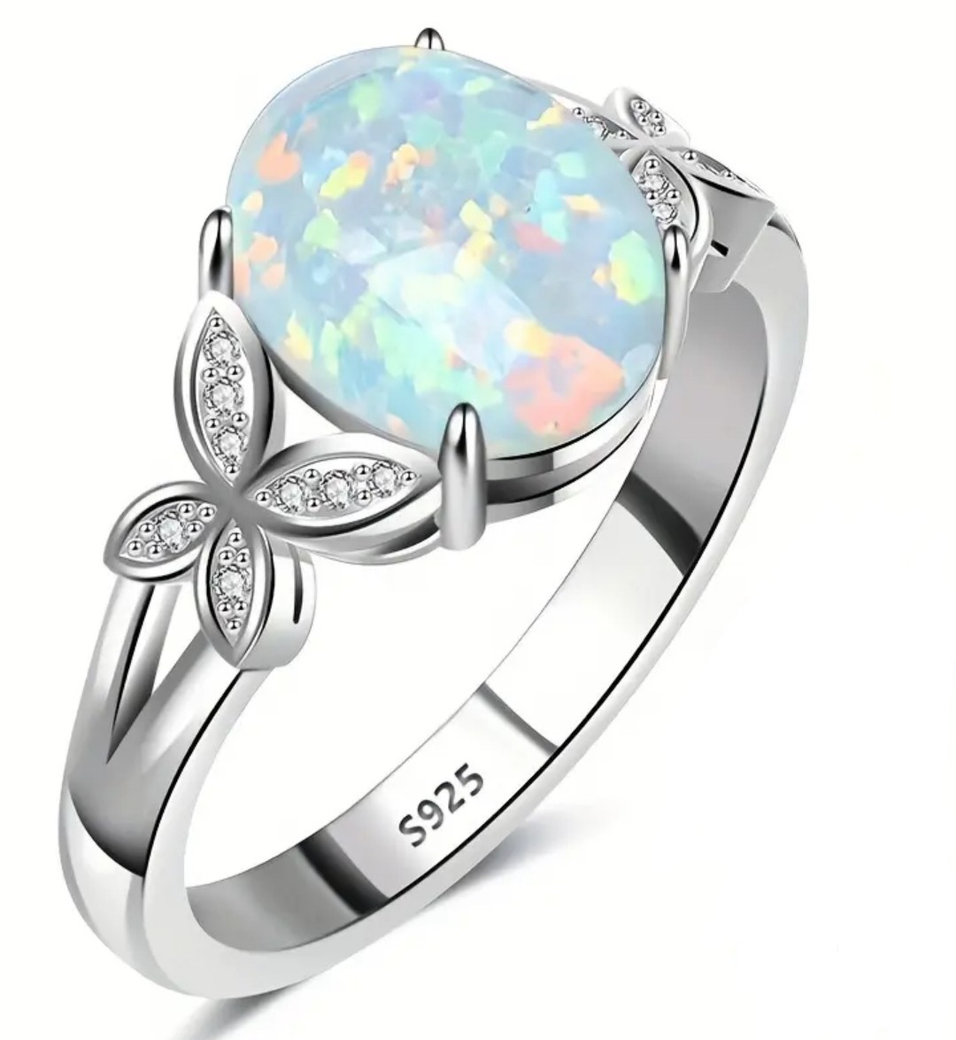 Anillo de opalita 925 de plata de ley para mujer talla U