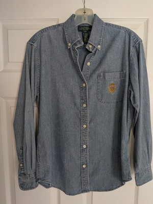 Vintage 90s LAUREN Ralph Lauren Royal Crown Crest  Denim Shirt Size Petite 