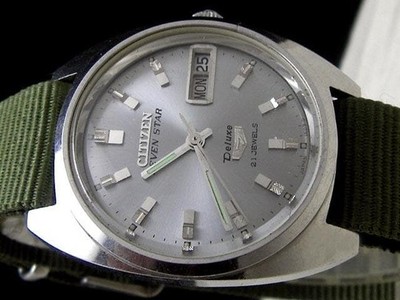 Citizen Seven Star Deluxe Automatic Vintage Watch 35mm Nylon Band Japan