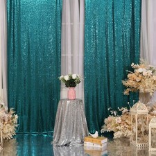 Teal Sequin Backdrop Curtain 2 PCS 3x8 Ft Glitter Photography Background