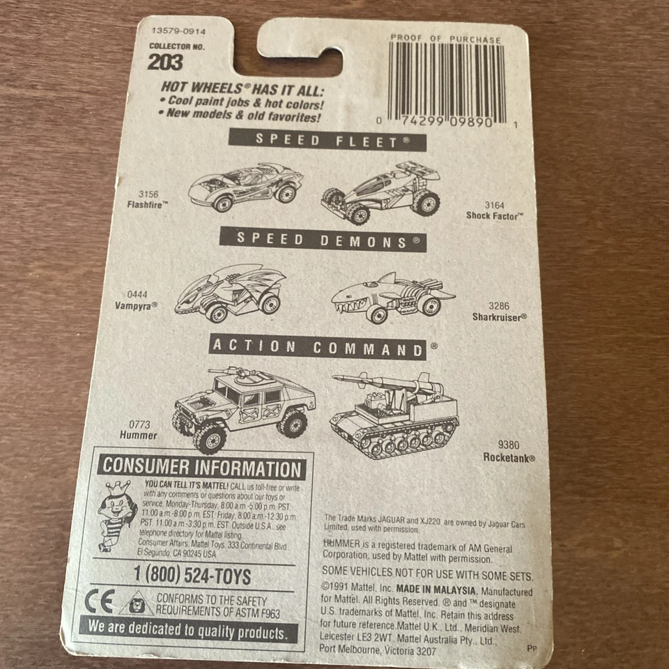 Hot Wheels: Jaguar XJ220 1991 - Ruedas de encaje en escamas de metal azul oscuro - Tarjeta de error Foto 4 de 4