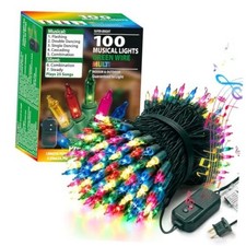 Musical Christmas Lights,100 Lights 23.7ft Plays Music Multi-colored-green wire