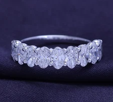 1.20 CT Oval Cut Lab Grown/CVD Diamond Half Eternity Band Ring In 14k White Gold