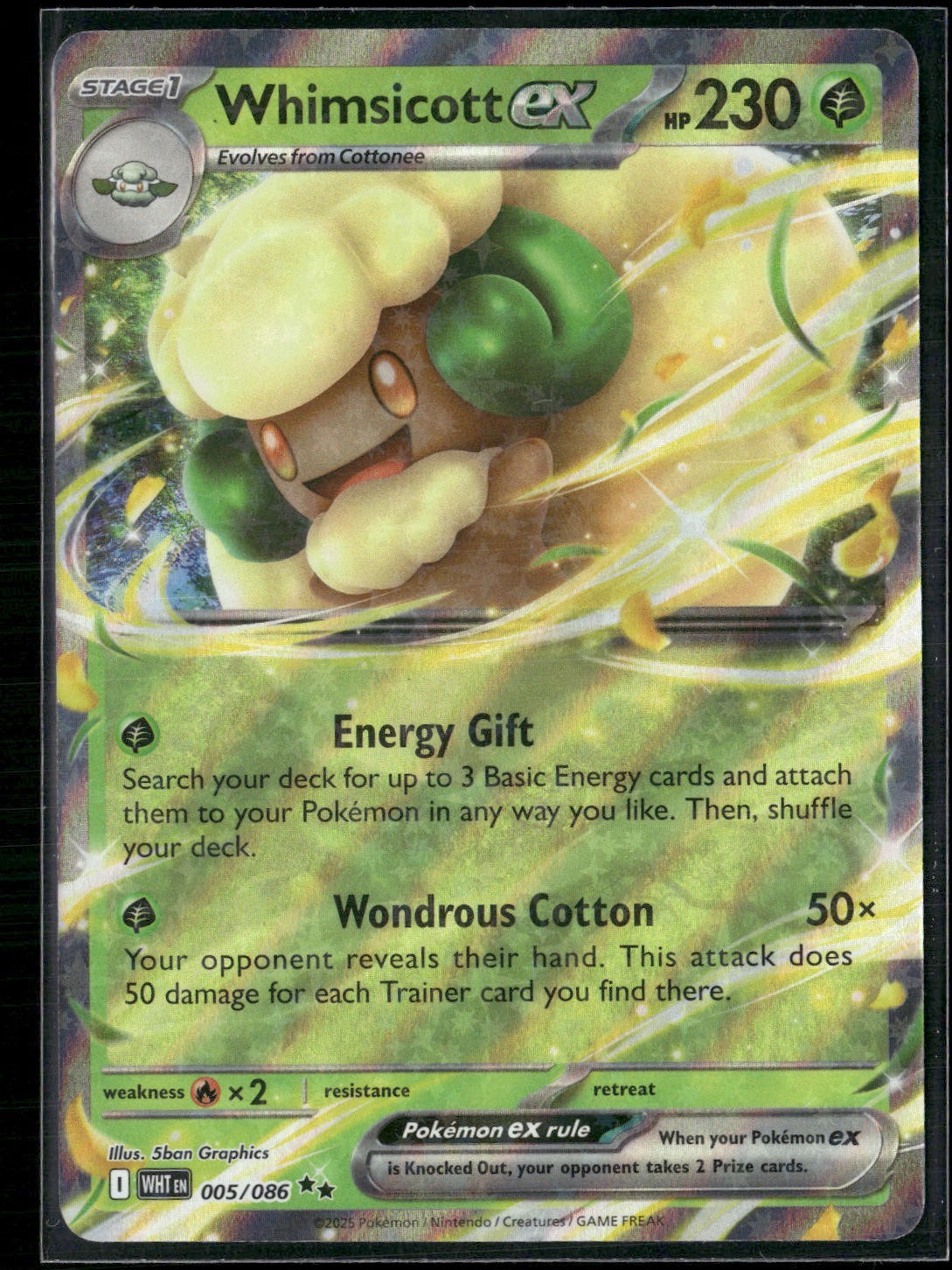 Pokemon - Whimsicott ex 5/86 White Flare Double Rare NM