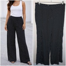 Cue Pants Size 14 Black White Straight Flowy Wide Business Work Office Trousers