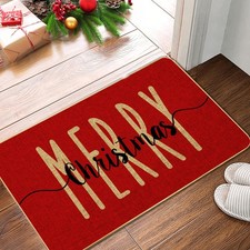 Red Merry Christmas Welcome Decorative Doormat, Winter Seasonal Door Mat Chri...