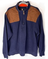 Orvis Sweatshirt Mens XL Blue 1/4 Zip Quilted Shoulder Fleece Pullover Hunting