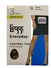 L'eggs Everyday Control Top Sheer Toe Pantyhose 3 pair size Q NUDE 43751