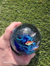 Large Ocean Scene Paperweight Glass Paper Weight Blue White