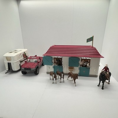 Schleich Horse Club Mixed Lot- Truck Trailer Stable 6 Horses 1 Rider READ LOOK