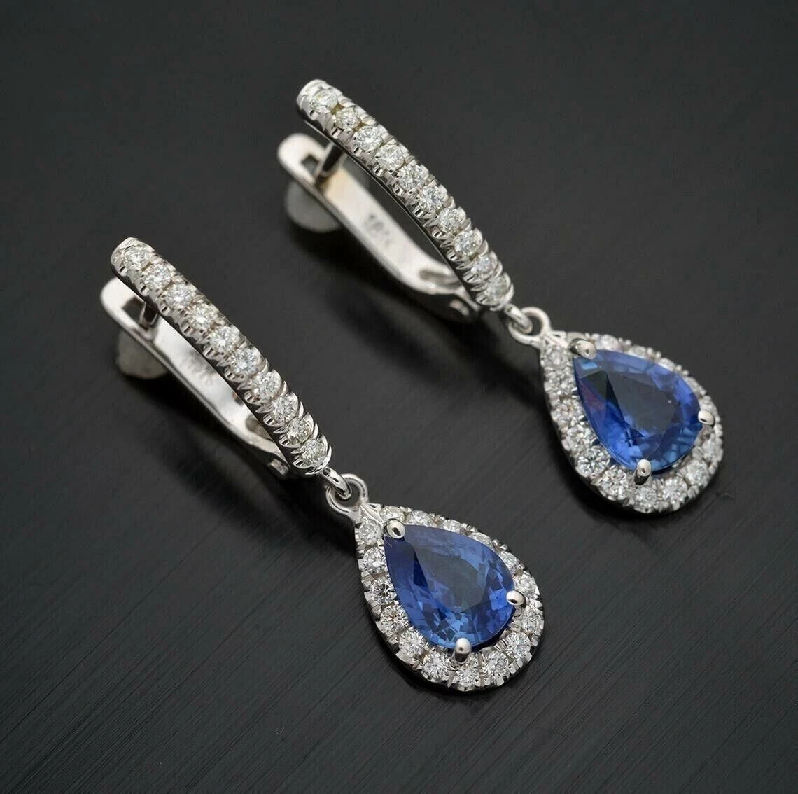 3Ct Pear Cut Blue Sapphire Lab Created Drop/Dangle Earrings 14K White Gold Over