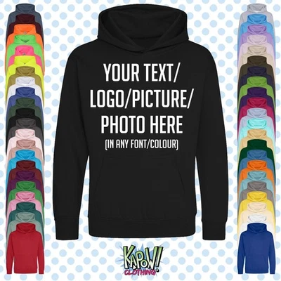 Custom Personalised Baby/Kids/Childrens HOODIE 0-15yrs Name Text Logo Funny Gift - Image 1 of 4