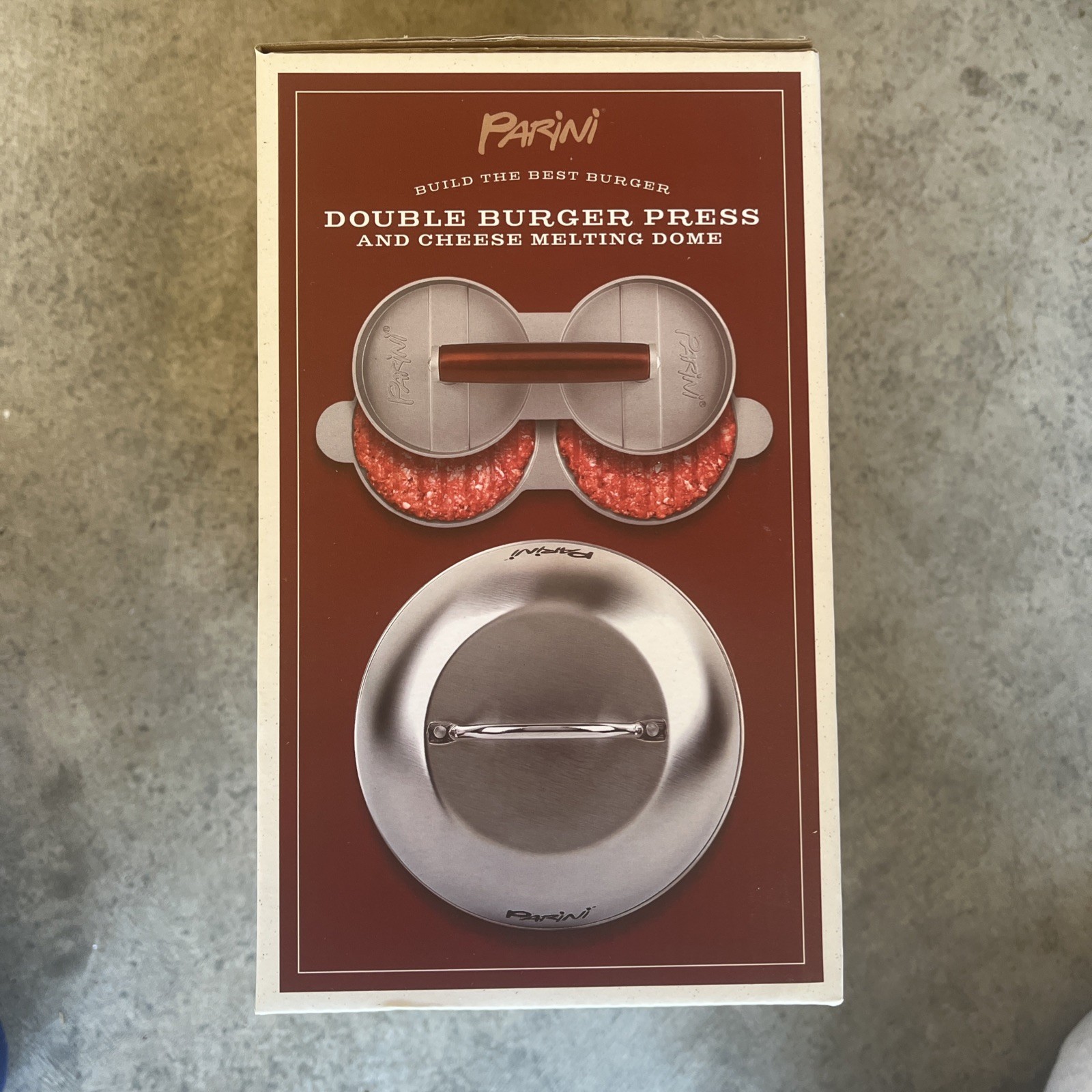 PARINI Double Burger Press And Cheese Melting  Dome.