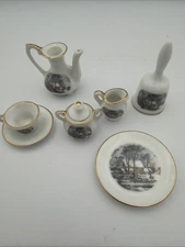 AVON CURRIER & IVES MINIATURE TEA SET SMALL TREASURES DOLL HOUSE Sz VINTAGE