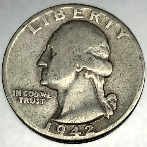 1942 P Washington 90% Silver Quarter Circulated Condition 25c US Coin - 2701