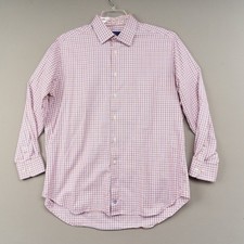David Donahue Dress Shirt 17.5 34 35 Plaid Cotton Twill