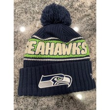 New Era Seattle Seahawks NFL Beanie Knit Pom Hat Navy Blue Neon Green One Size