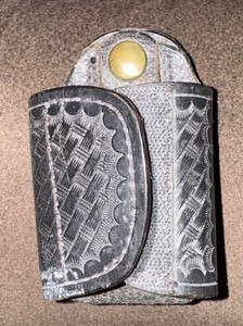 Aker 564 Key Pouch Basketweave Finish Black Leather w/ Yellow Brass Snap
