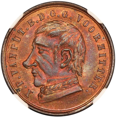 1868 Belgium Antwerp X.F. Vanput Satirical Bronze Medal - NGC MS 64 BN
