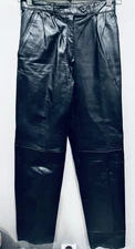 Vintage Genuine Leather Black Women’s Pants High Waist Pockets Straight Leg Sz M