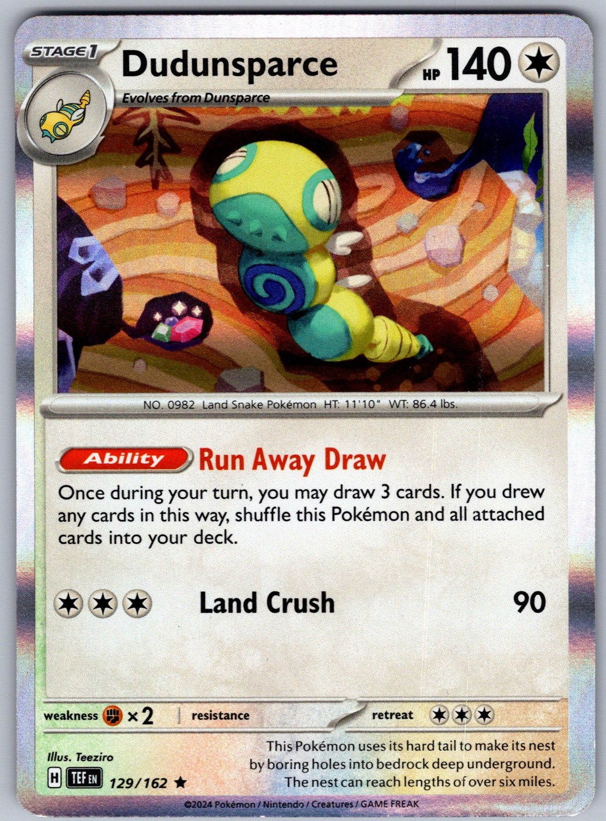 Dudunsparce Holo Rare SV05: Temporal Forces 129/162 NM