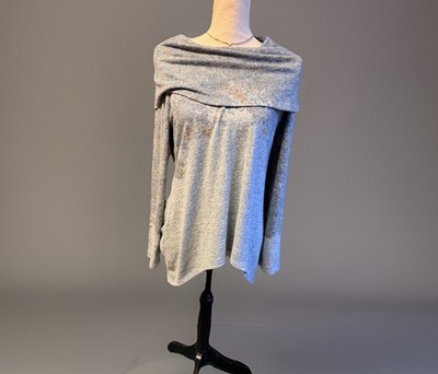 Y2K World Unity Sweater M Gray Slouchy Foldover Neck Soft Knit Tunic Top