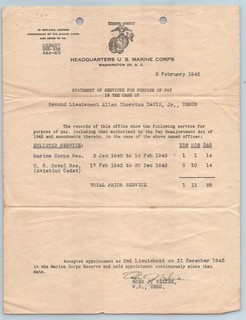 Letterhead WWII Headquarters US Marine Corps USMC 2/3 1945 Statement of Pay