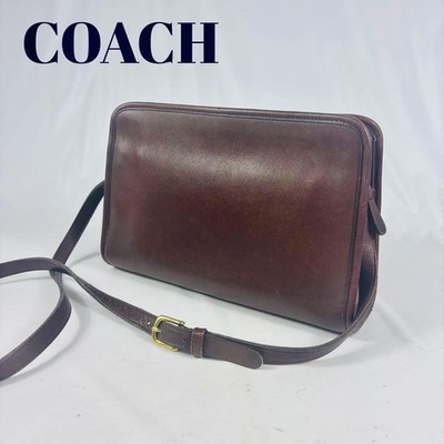 Coach diagonal shoulder bag dark brown full leather 9814 5a