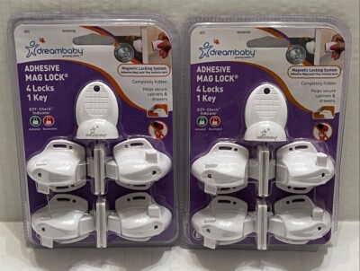 Lot of 2 (Two) - Dreambaby Adhesive Mag Lock 4 Locks 1 Key NEW