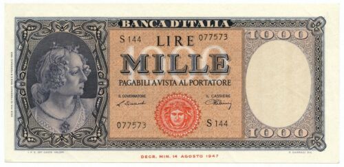 1000 LIRE ITALIA ORNATA DI PERLE MEDUSA 10/02/1948 SUP - Bild 1 von 6