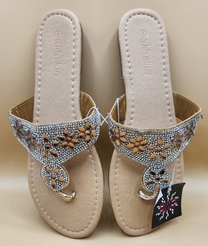 Women's Sandals Size 9 Olivia Miller Silver/Gold Sequined Thong Flip Flops, NWT - Picture 4 of 13