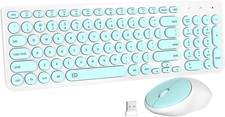 FD Wireless Keyboard and Mouse Combo - 2.4GHz USB Cordless, Cute Round Keys, ...