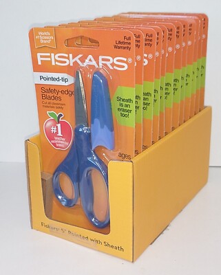 Fiskars 5'' Pointed Tip Safety Edge Blades Kids Scissors Blue Lot of 12  (194300)