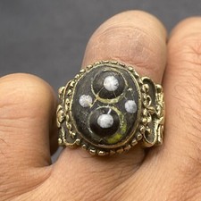 Beautiful Old Ancient Roman Gold Gilded Brass Mosaic Gabri Eye Glass Rare Ring