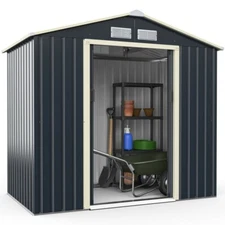 7 x 4' Outdoor Garden Metal Storage Shed Tools w/Sliding Double Lockable Doors