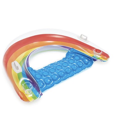 Inflatable Rainbow Pool Float Lounge Chair Adult Size 60x39 Cup Holder NO BOX 78257312894 | eBay