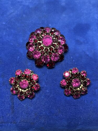 Broche cúpula diamantes de imitación vintage cristal fucsia rosa rojo granate pendientes en capas - Imagen 18 de 19