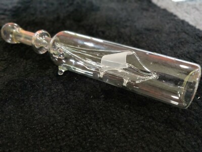 Vintage Model Ships-in-a-Bottle Glass Collectible 9'' long 1.5'' Diameter Bottle
