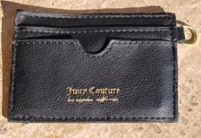 Juicy Couture LA California Black Faux Leather Card Holder ID Wallet Key Chain