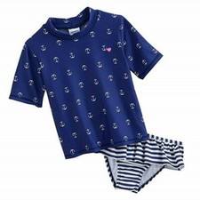 CARTER'S LITTLE GIRL'S 2 PIECE RASH GAURD SET,BLUE ANCHOR,4T